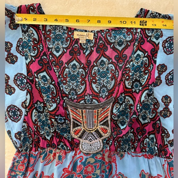 One World Blue & Pink Babydoll, Embroidered chest Top, Loose Boho Chic- size L - Picture 11 of 14